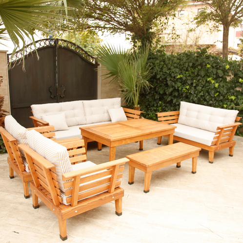 Antik Bahçe Oturma Takımı Krem Çizgili