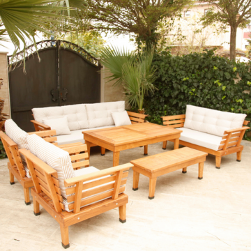 Antik Bahçe Oturma Takımı Krem Çizgili