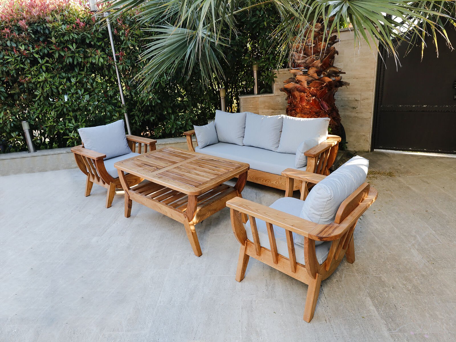 VENEDİK AHŞAP BAHÇE OTURMA GRUBU Gri