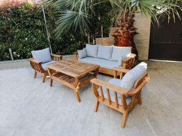 VENEDİK AHŞAP BAHÇE OTURMA GRUBU Gri